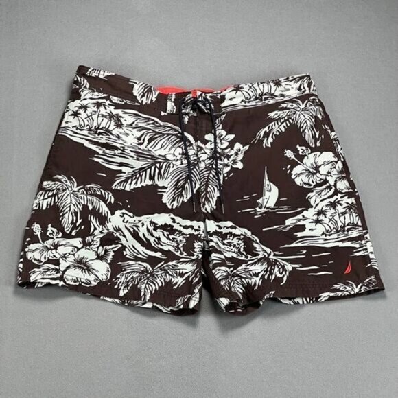 Nautica Swim Trunks Men's XL Board Shorts Tropical Print Mesh Lined Polyester - Picture 1 of 9